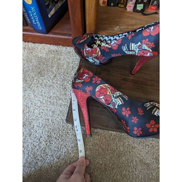 Iron Fist slow dance skull and rose print glitter stileto heels sz 41 euc - Picture 6 of 8